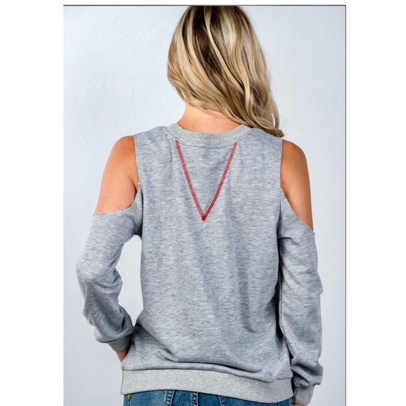 Heather Grey Cold-Shoulder Lightning Sweatshirt - Picture 3 of 4